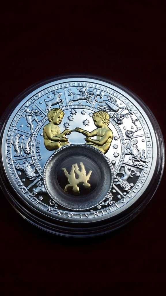 Srebrna moneta Bliźnięta -Zodiak UNC 20 rubli Białoruś 2013