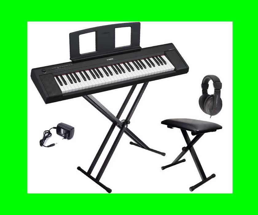 YAMAHA Piaggero NP-15 –Czarne  Pianino Statyw Ławka Słuchawki | ZESTAW