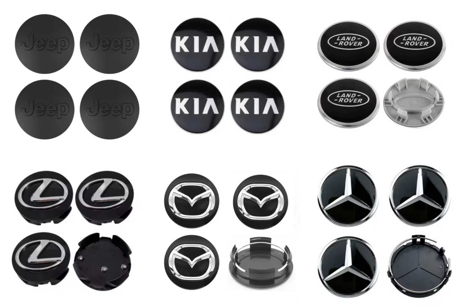 Centros/tampas de jante completos ou autocolantes para todas as marcas