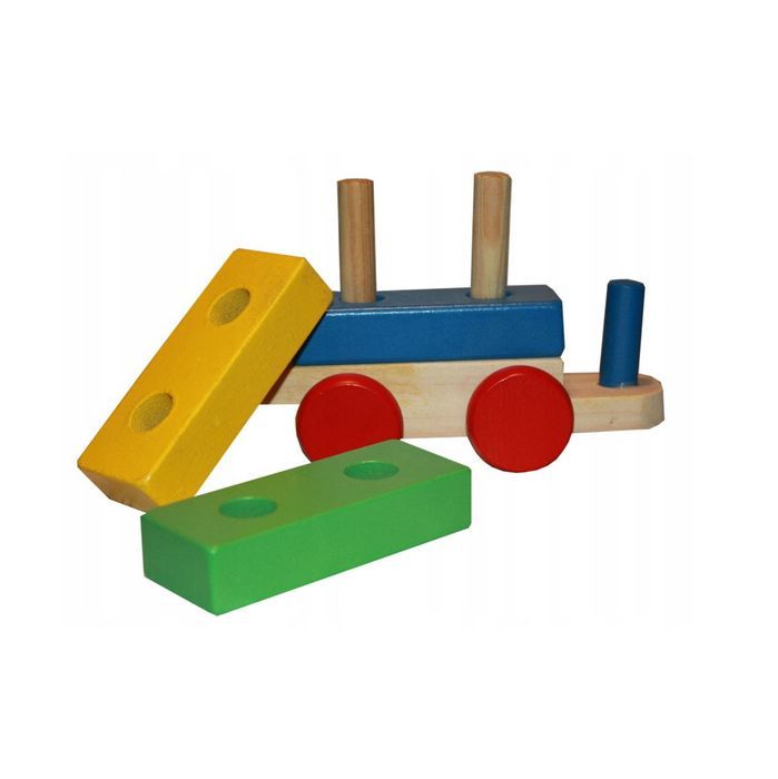 Drewniany Pociąg Kolejka Lokomotywa Wagony Klocki