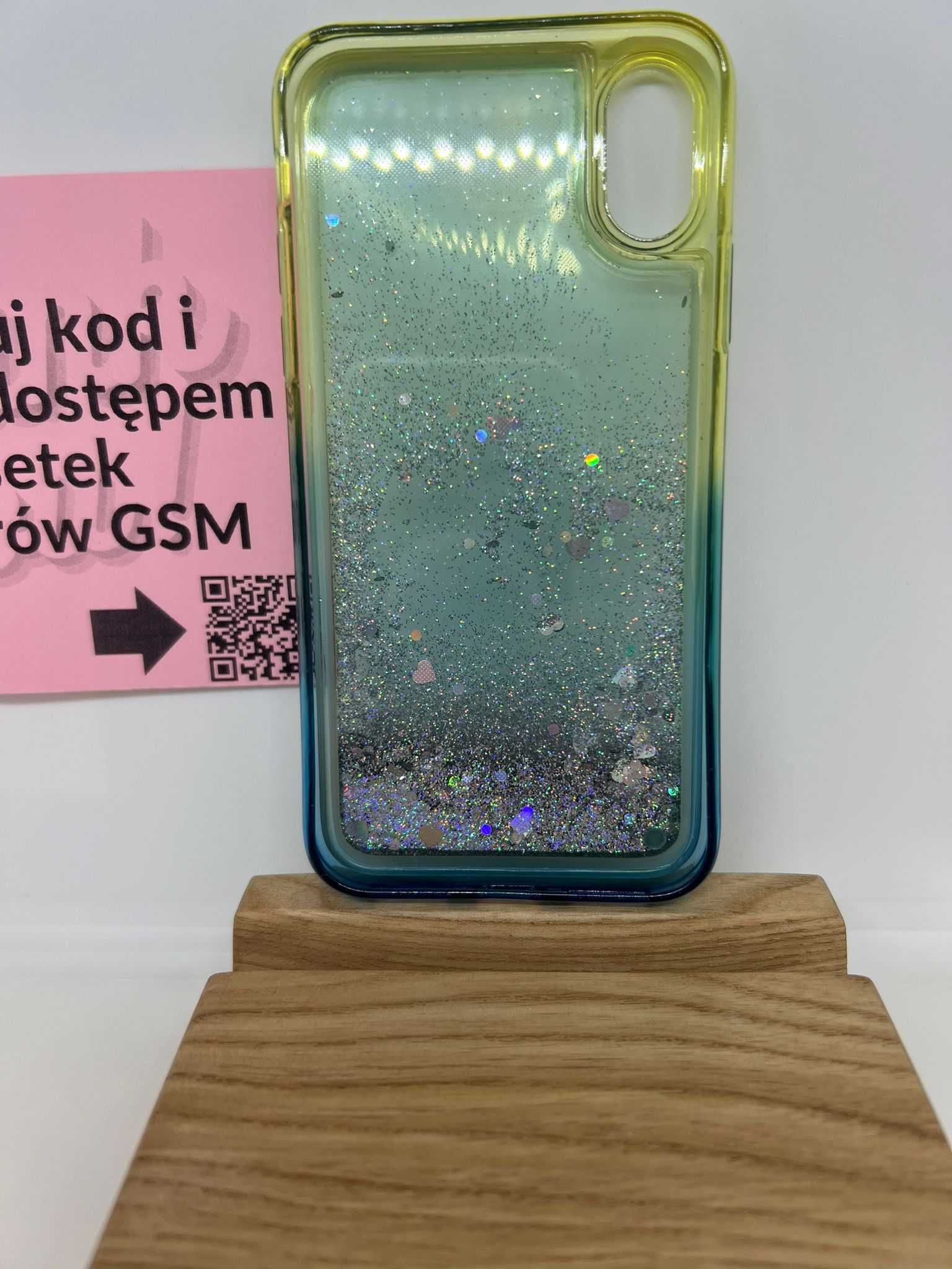 Etui Brokatowe do iPhone X/XS - brokat w żelu - zielono - niebieskie