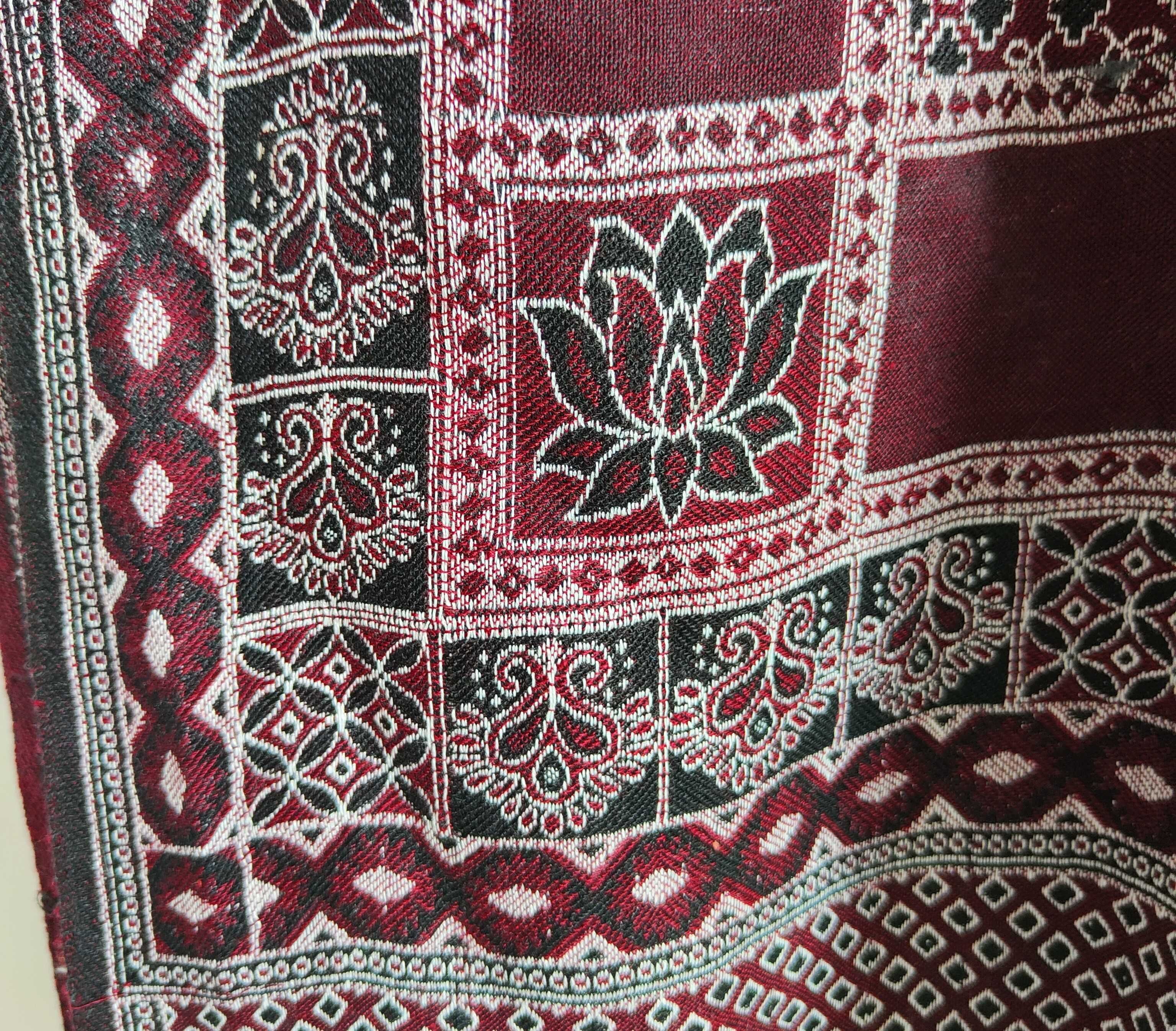 Nowy duży szal orientalny bordowy wzór boho bohemian arabski jak kocyk