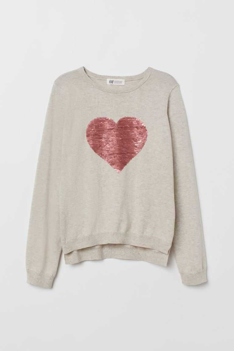 Sweter z odwracanymi cekinami serce H&M rozm 134/140