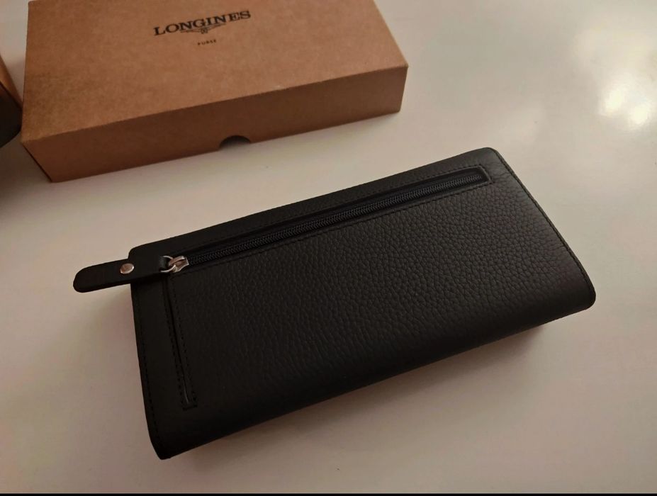 Portfel skórzany duży nowy Longines skóra naturalna granatowy prezent