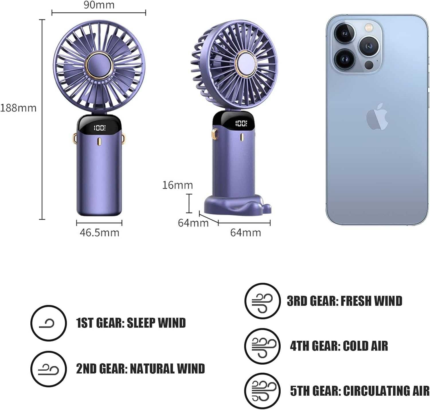 Ventoinha de mão, usar ao pescoço ou de mesa USB LED    [VÁRIAS CORES]