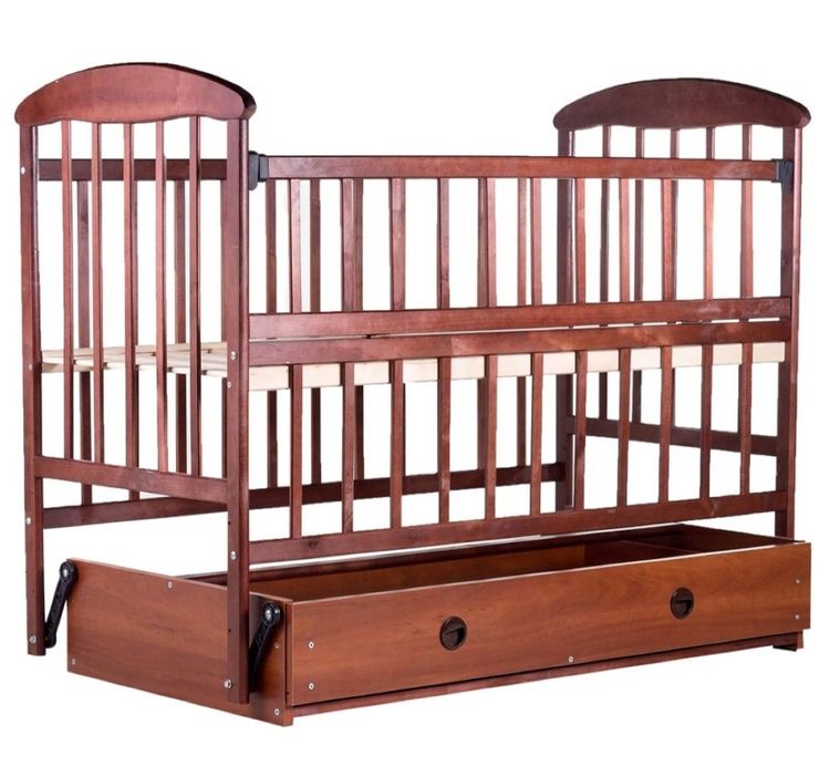 Дерев'яне ліжечко з маятником та шухлядою темно-коричневе