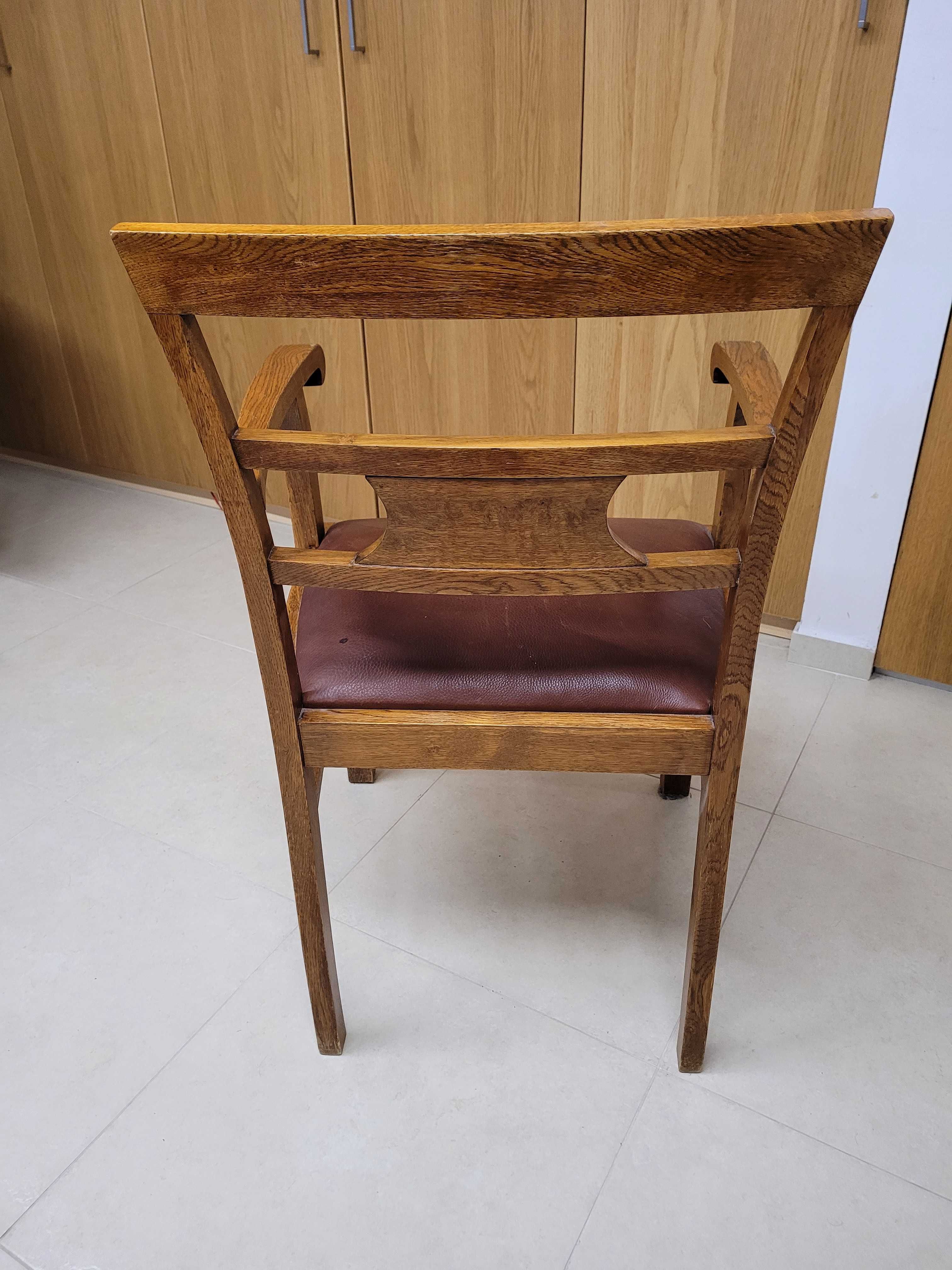 krzesło fotel Art Deco dąb skóra
