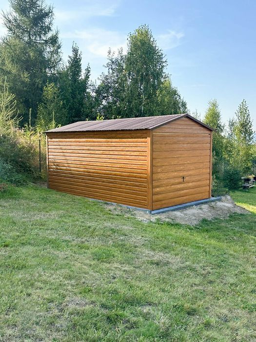 GARAŻ BLASZANY 3X5M - Brama Uchylna - Jasny Orzech Drewnopodobny TS782
