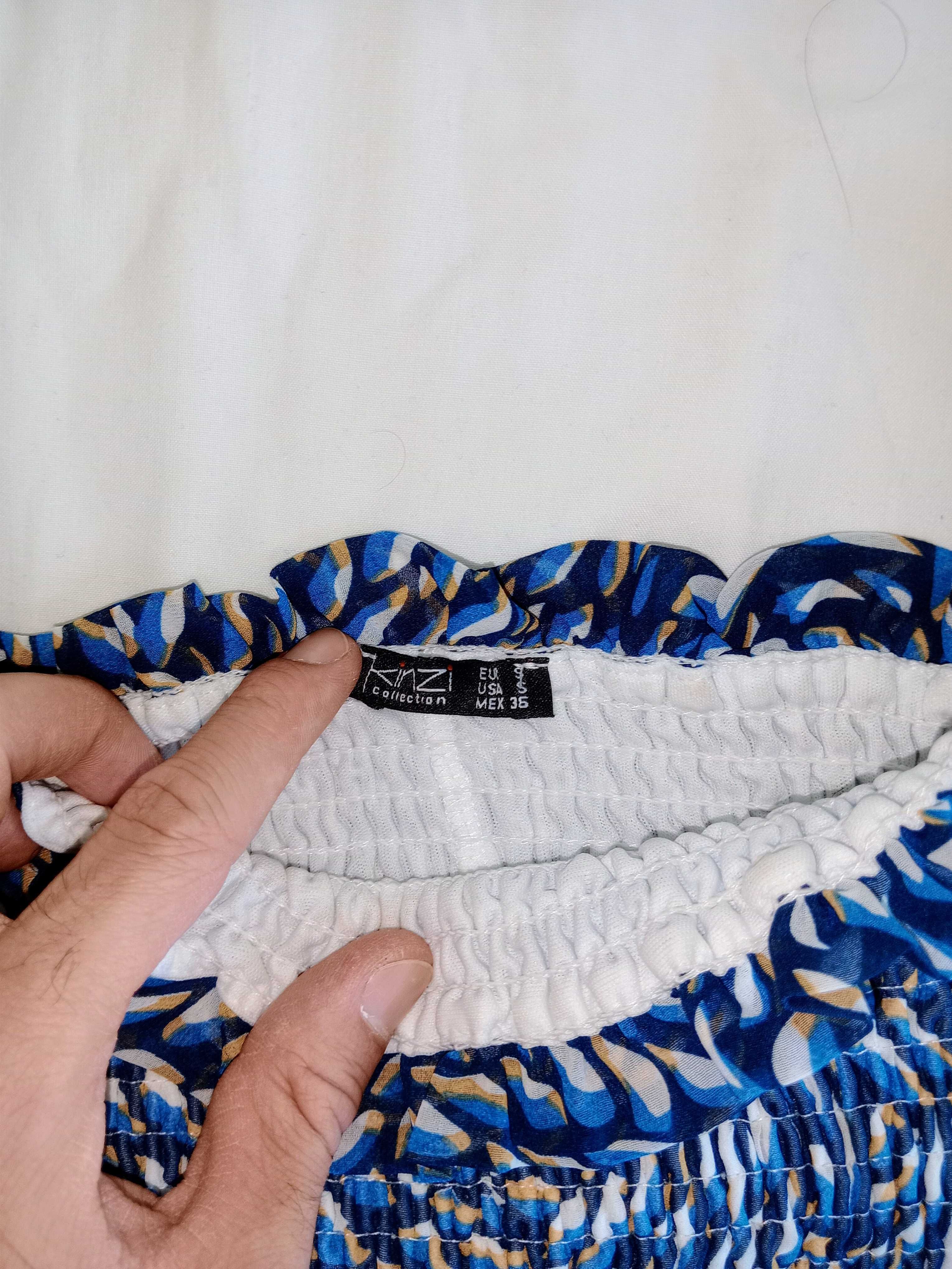 Blue Patterned Dress S / Vestido Azul Estampado Tam. S