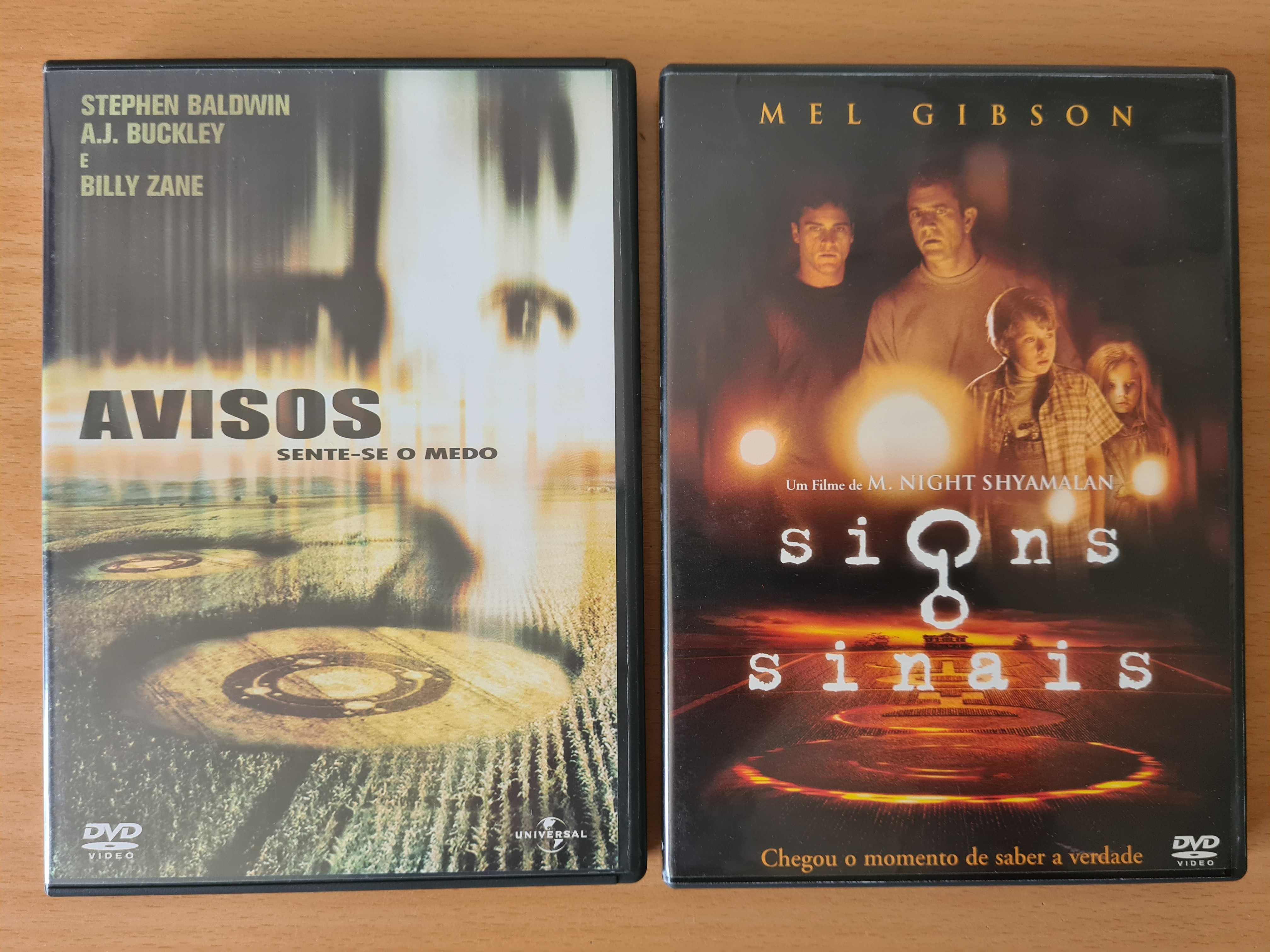 2 filmes em DVD de terror e ficção científica: "Avisos" e "Sinais"