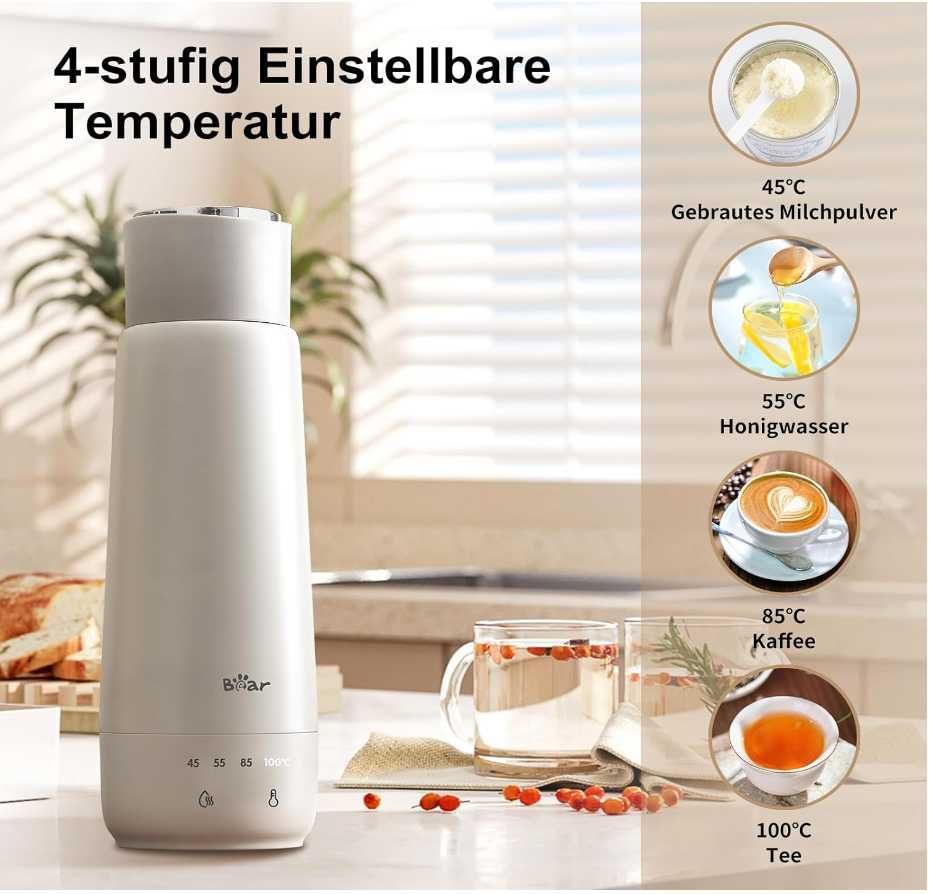 Termos Bear 300 ml 4-temperaturowy, podróżny czajnik elektryczny