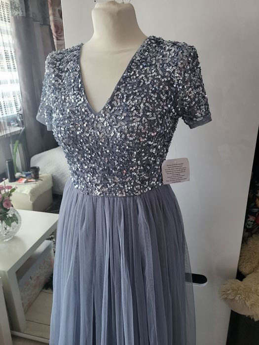 Sukienka maxi Maya Deluxe,  tiul, cekiny,  xs, wesele, bal, studniówka