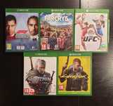 Zestaw 5 gier xbox one, w tym cyberpunk, wiedźmin dziki gon, farcry 5