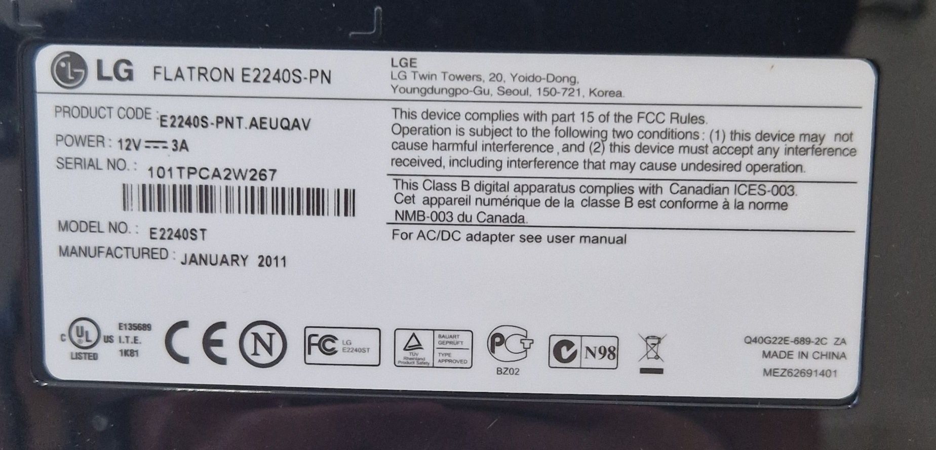 Monitor LG Flatron E2240
