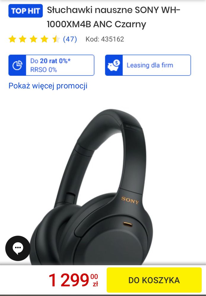 Słuchawki nauszne SONY WH-1000XM4B ANC Czarny