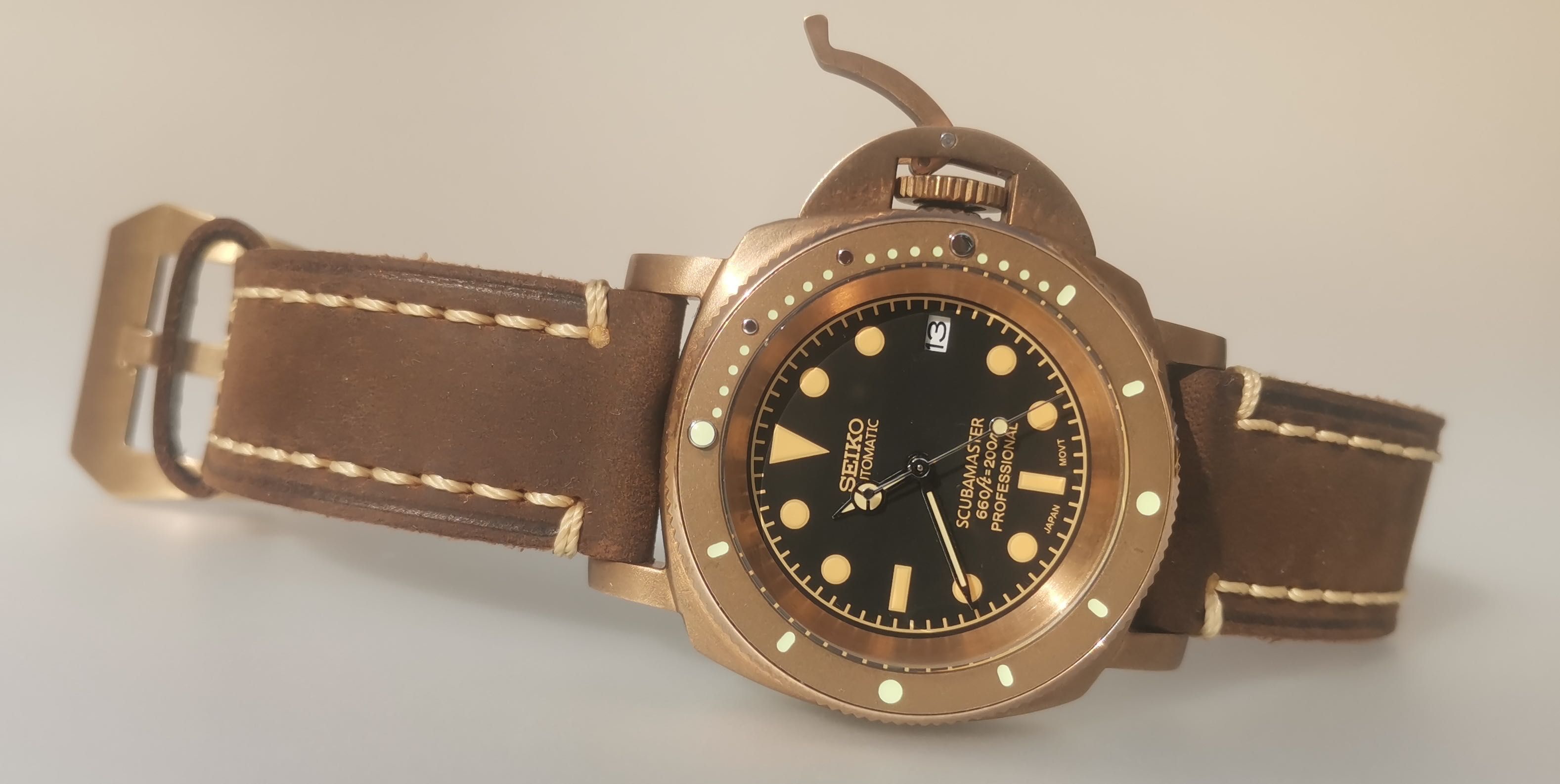 Seiko MOD Panerai Bronze Scubamaster safira - Único - Exclusivo