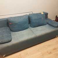 Kanapa rozkładana sofa jeans DENIM z pojemnikiem na pościel poduchy