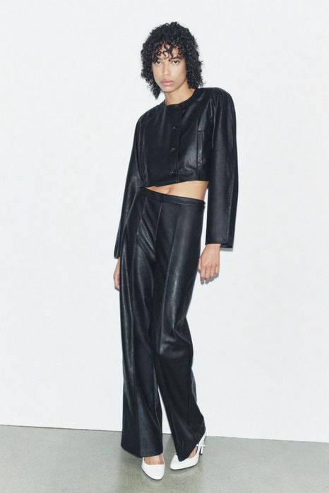‼️Шкіряні кожані штани палаццо wide leg вайд лег широкі zara зара