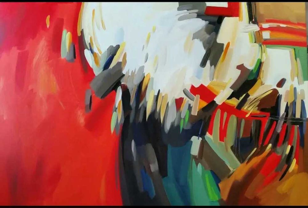 Quadro Abstracto Amarelo 100x100cm com moldura.