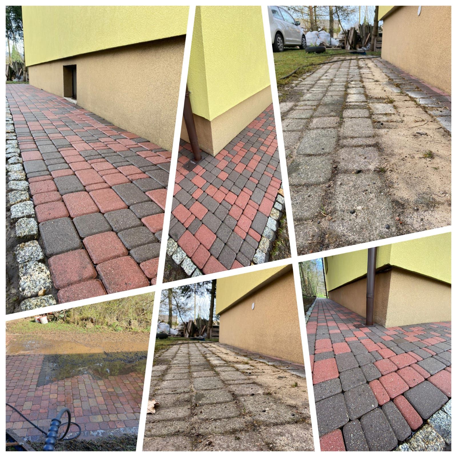 Mycie kostki brukowej elewacji dachów