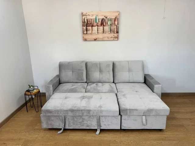 Sofá-cama em veludo - portes grátis