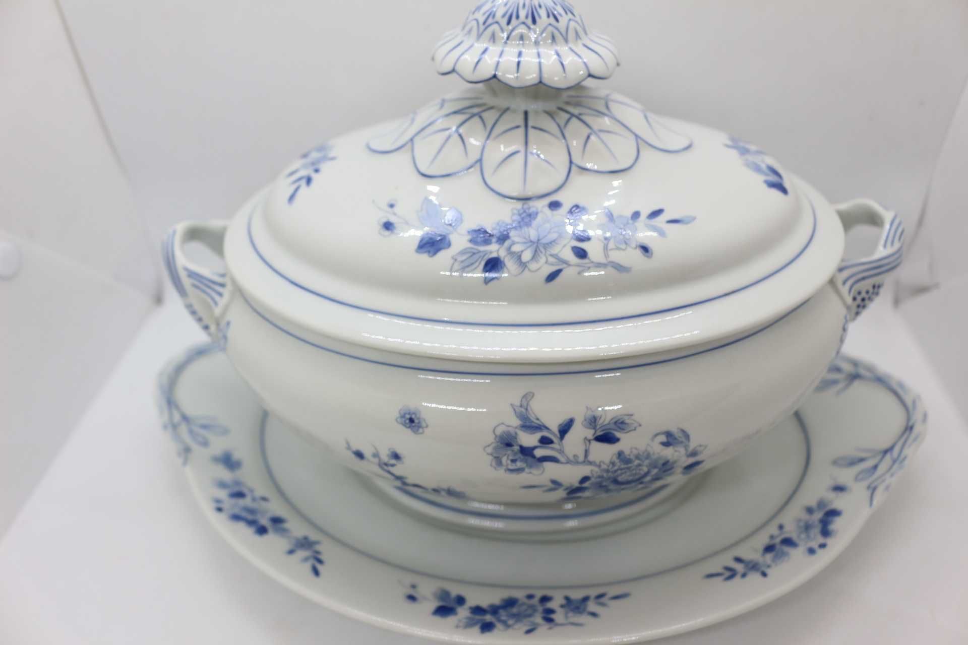 Terrina Média com Travessa Vista Alegre Decoração Imari Azul 1947