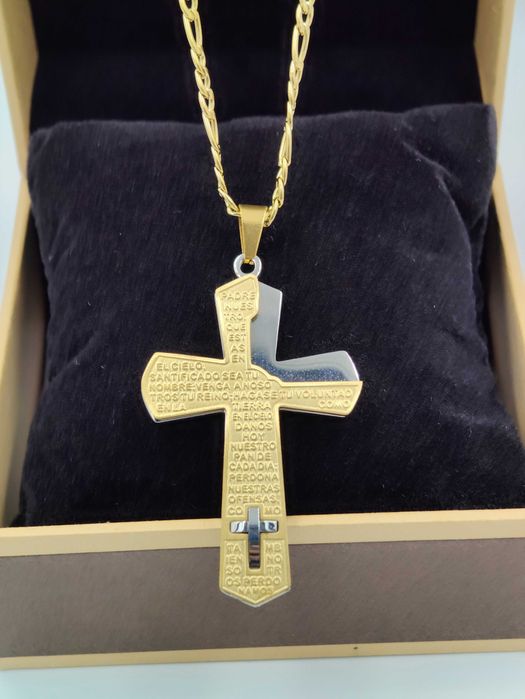 Aisadi łańcuszek złoty męski stal szlachetna z krzyżem. Stylowy