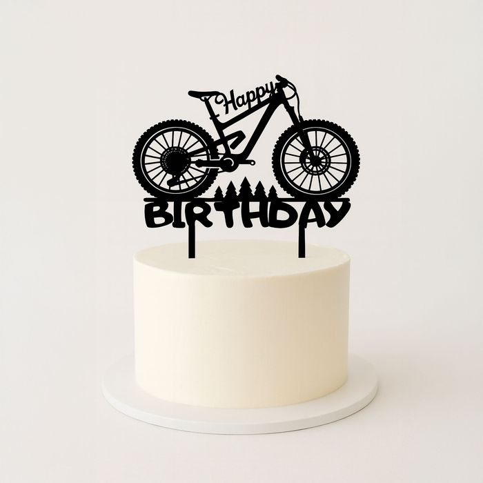 Toper na tort rower czarny plexy Happy Birthday