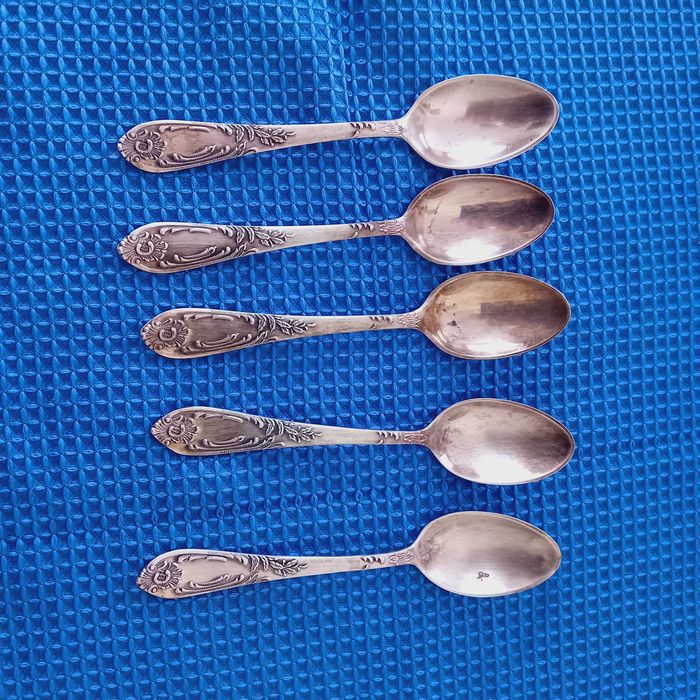 Komplet 5 łyżeczek małych do herbaty srebrne rosyjskie/ ukraińskie