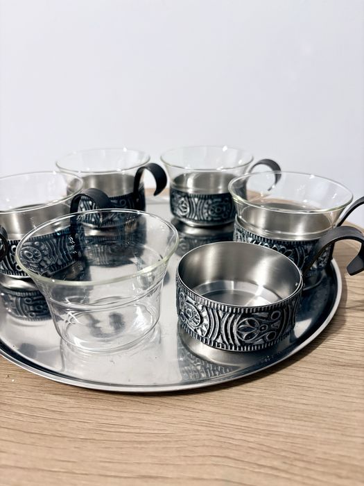 Luksusowy Zestaw do Grzańca (6 Kubków +Taca) -Stal Nierdzewna ROSTFREI