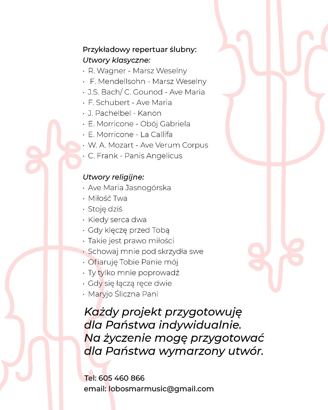 Profesjonalne Skrzypce na Ślubie/Pogrzebie VIOLIN ENGLISH/SPANISH