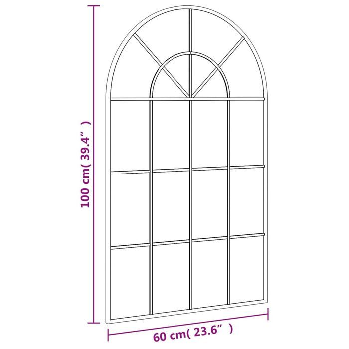 vidaXL Lustro ścienne, czarne, 60x100 cm, zakończone łukiem, żelazo