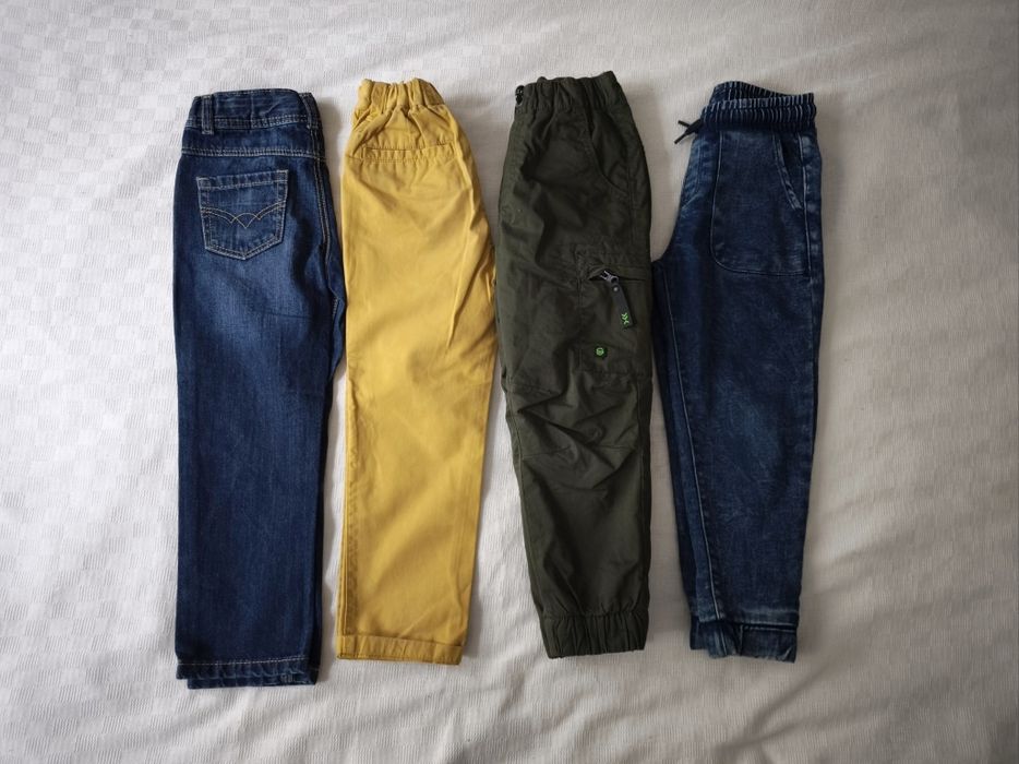 4x spodnie jeansowe chinosy ocieplane bojówki rozmiar 104