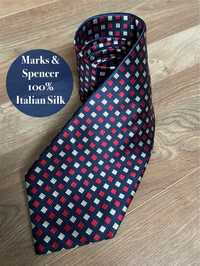 Granatowy jedwabny krawat Marks & Spencer Italian Silk