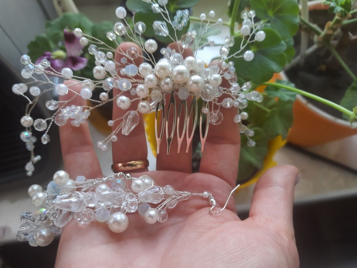 Гілочка у волосся, весільна прикраса, сережки, Веточка и сережки, свад