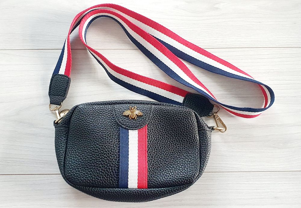 Torebka Mała eko skóra z pszczołą czarna styl Gucci