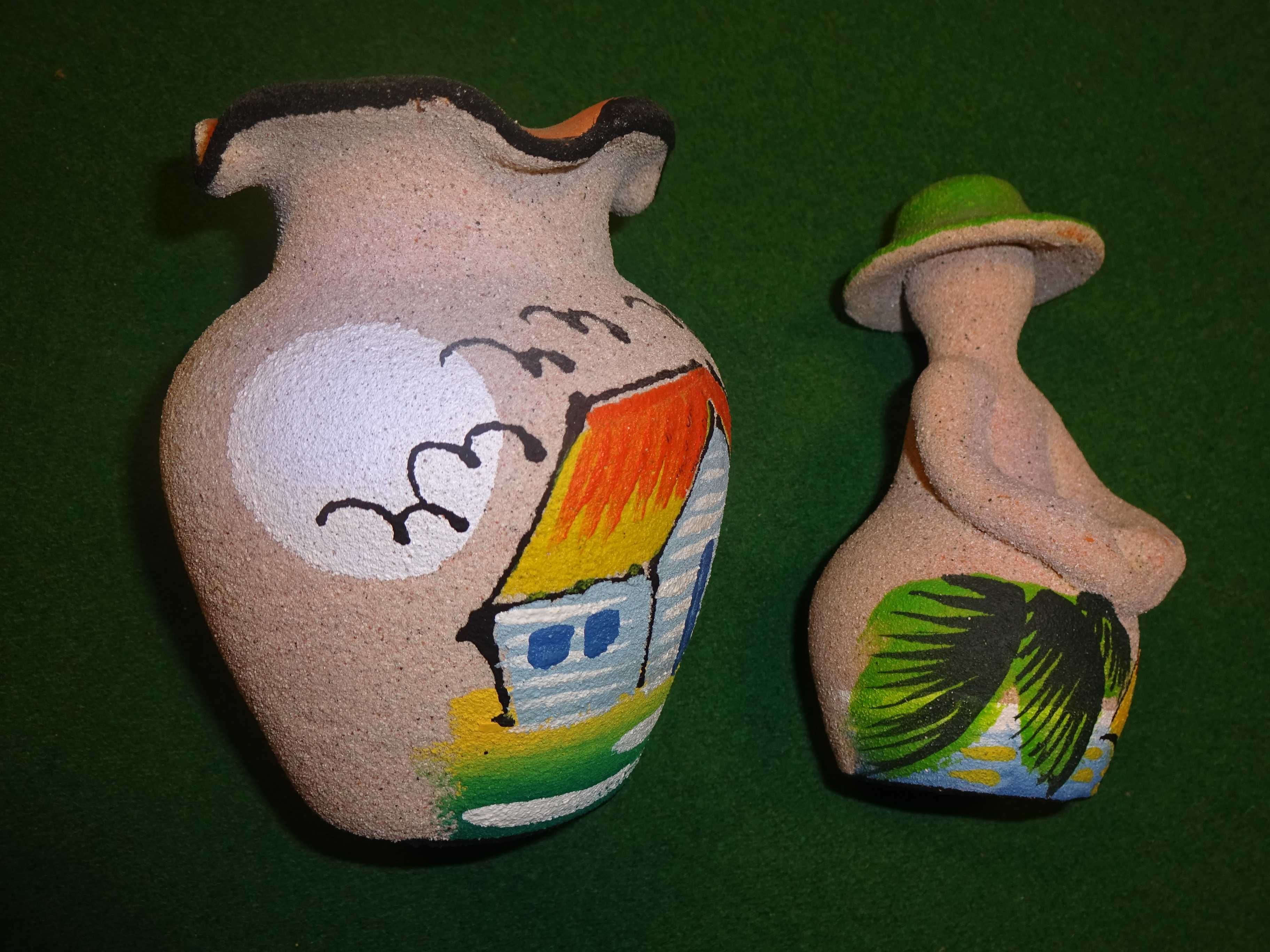 KOMPLET ręcznie malowany wazon i figurka z piaskowca z DOMINIKANY