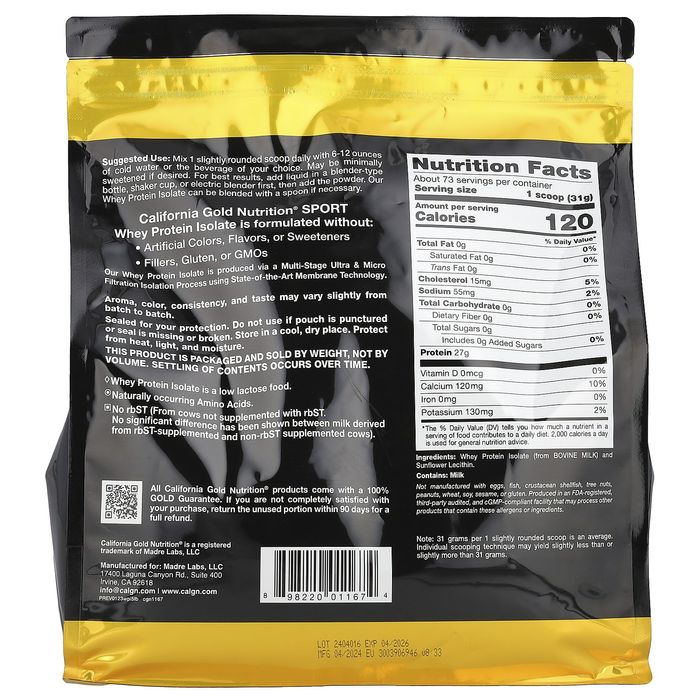 Протеїн ізолят california gold nutrition whey protein isolate