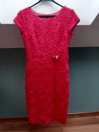 Czerwona elegancka sukienka w róże 40 feero L