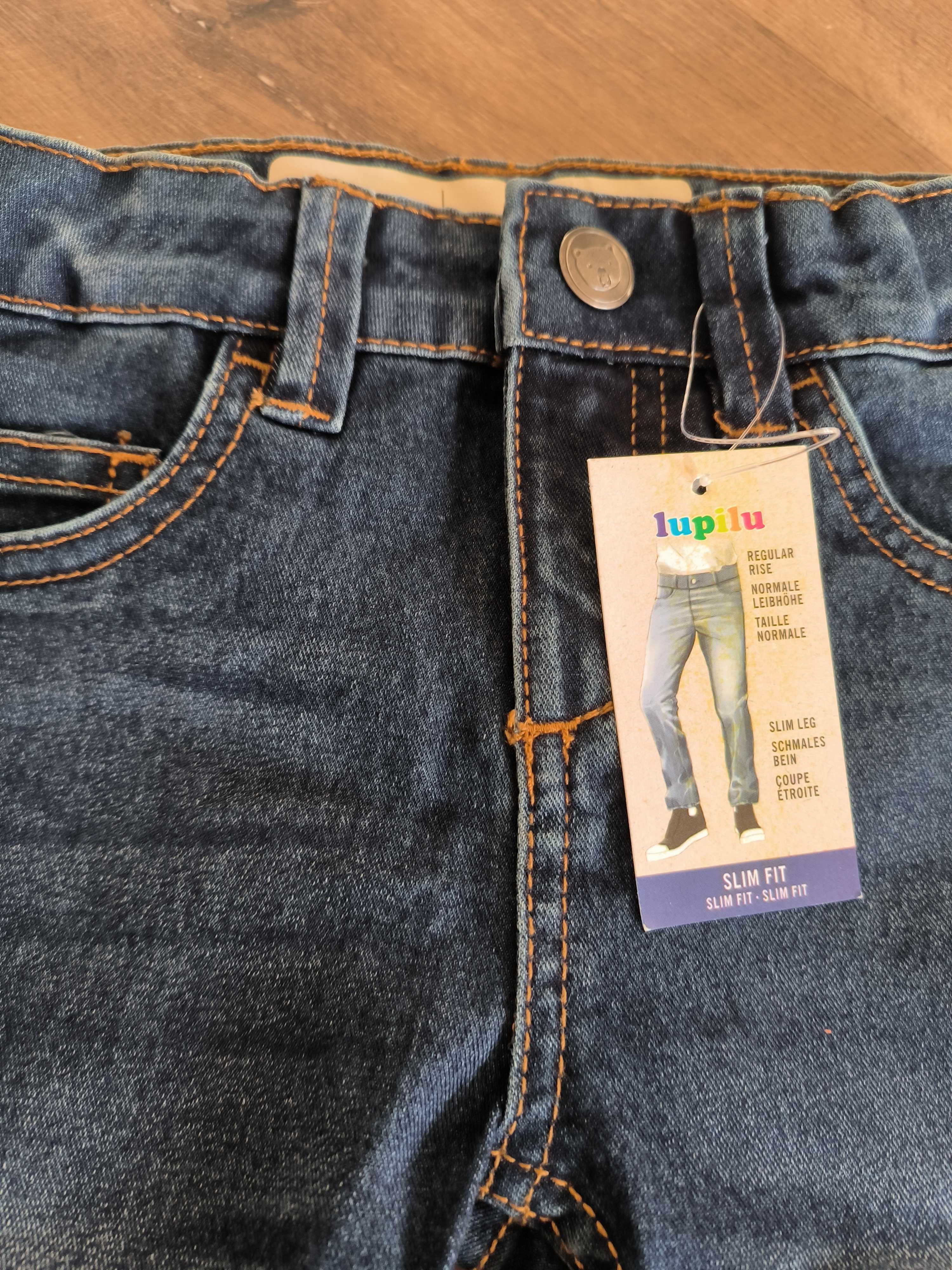 Nowe spodnie jeansowe 98 ciemny denim bliźniaki