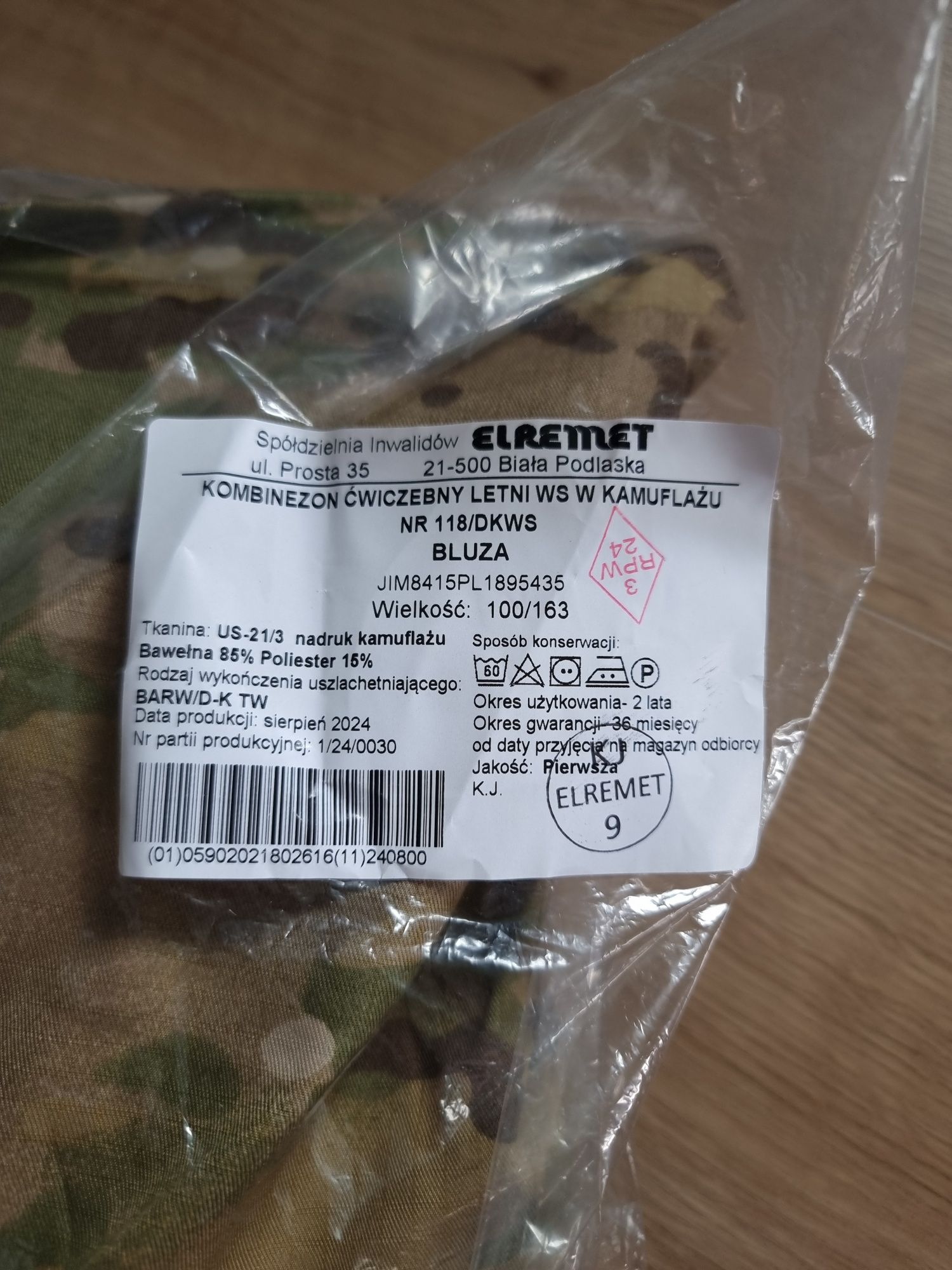 Mundur ćwiczebny letni wojsk specjalnych r. 100/163 r. S/M 118/D