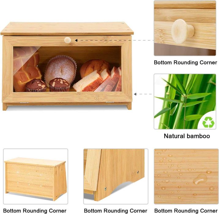 Leader chlebak bambusowy drewniany pojemnik pieczywo organizer kuchenn