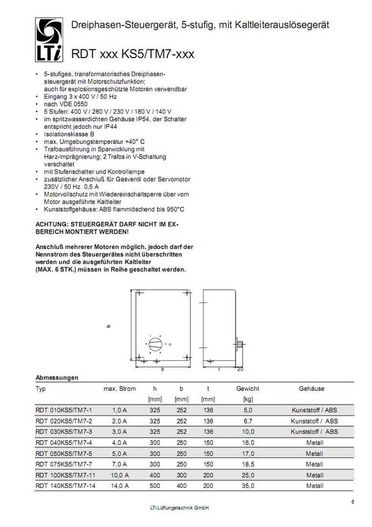 Transformatorowy regulator obrotów wentylatora LTi RDT 030KS5 3A 400V