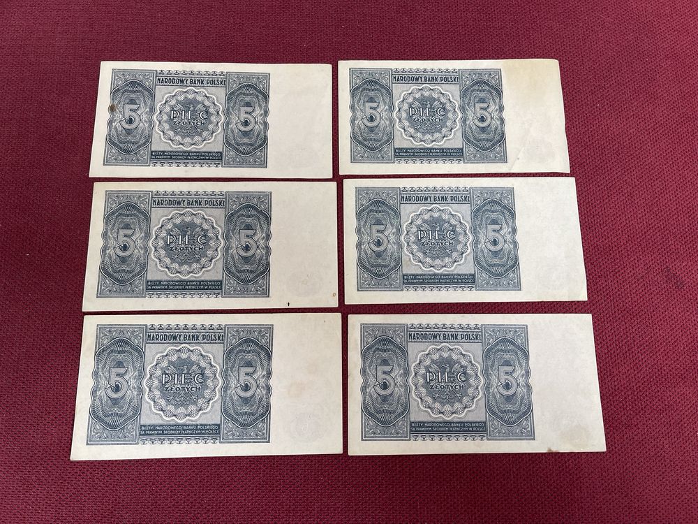 Banknoty Polskie Zestaw 5zł 1946