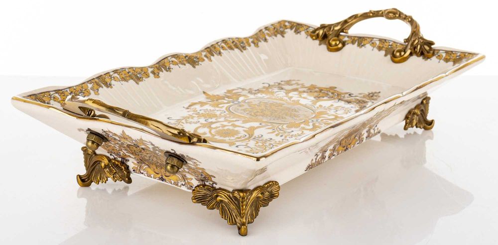 Patera Ceramiczna Dekoracyjna Taca Złota Empire Cesarska Na Stół182451
