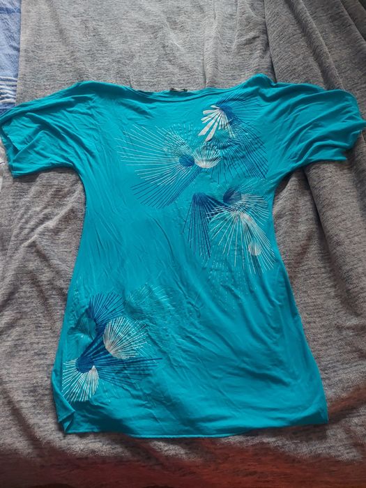 Piękna niebieska sukienka/tunika, wzory, bardzo kobieca i oryginalna