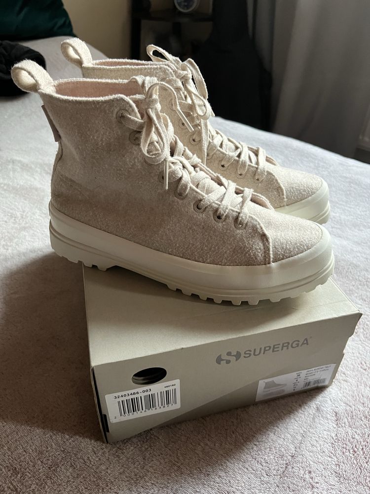 Buty Superga sneakersy trampki wysokie platforma 38 beżowe