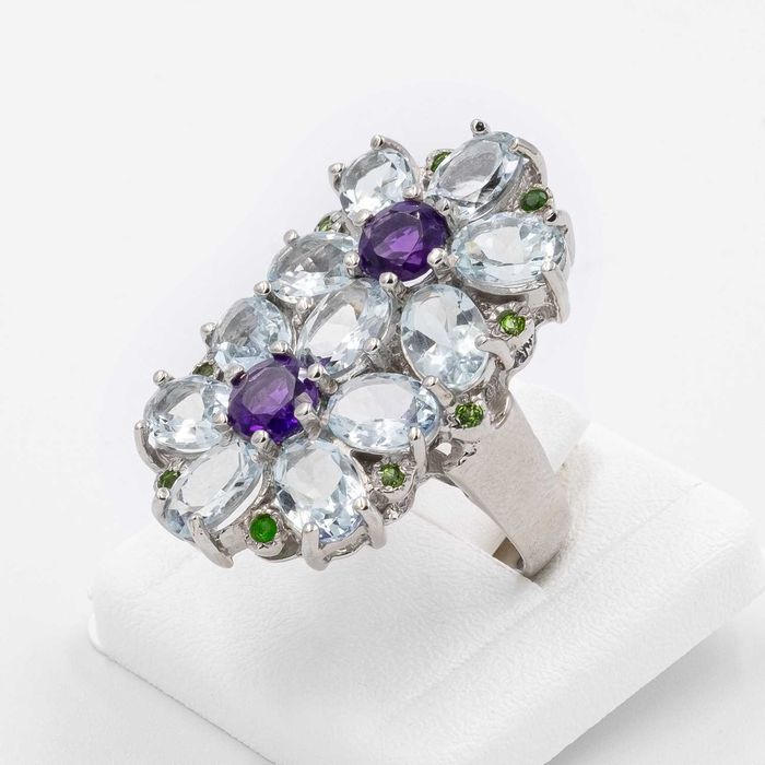 pierścionek srebro 11g duże akwamaryny certyfikat na 1030zł rozmiar 17