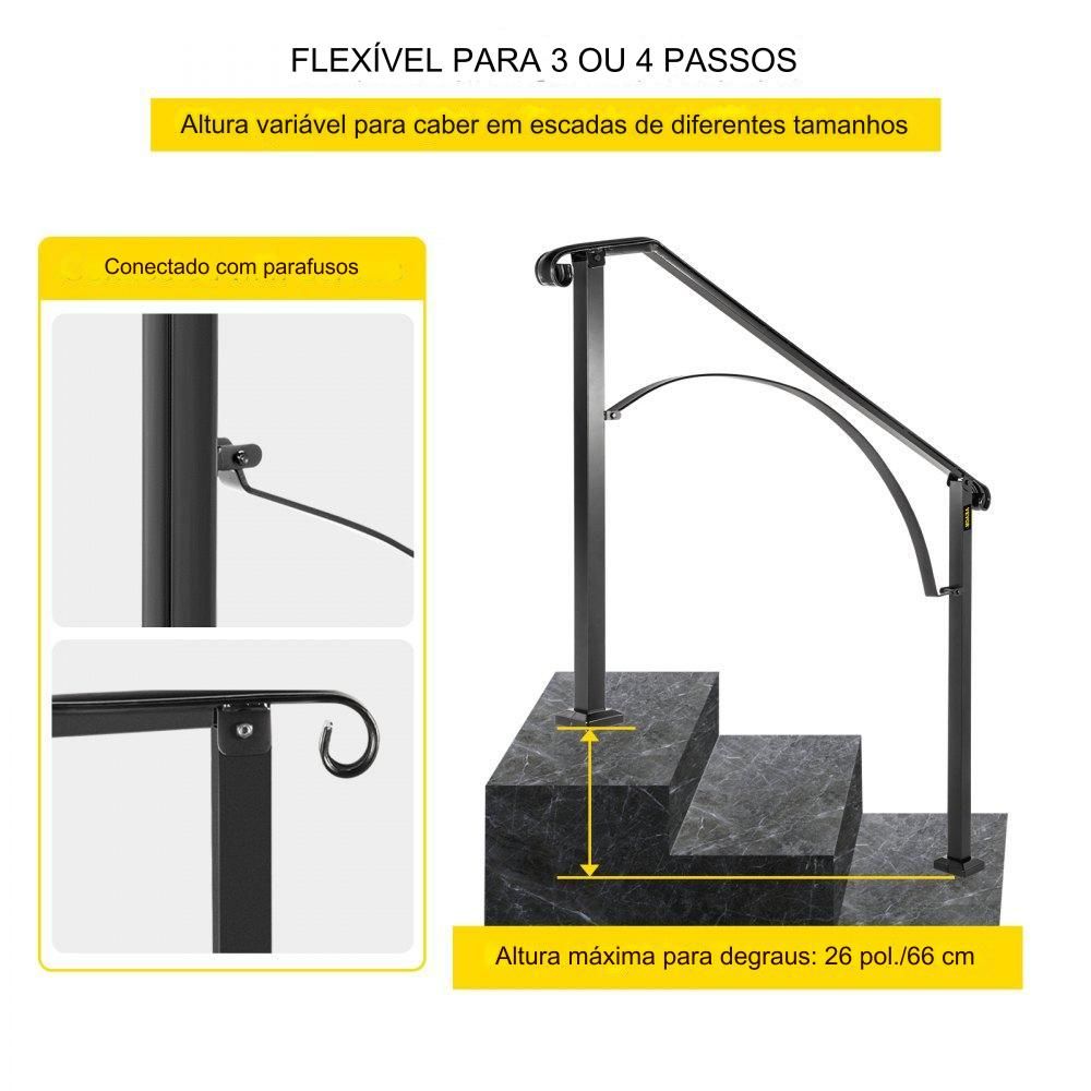 Corrimão Universal de Aço Inoxidável - Com Curva para 3 ou 4 Degraus