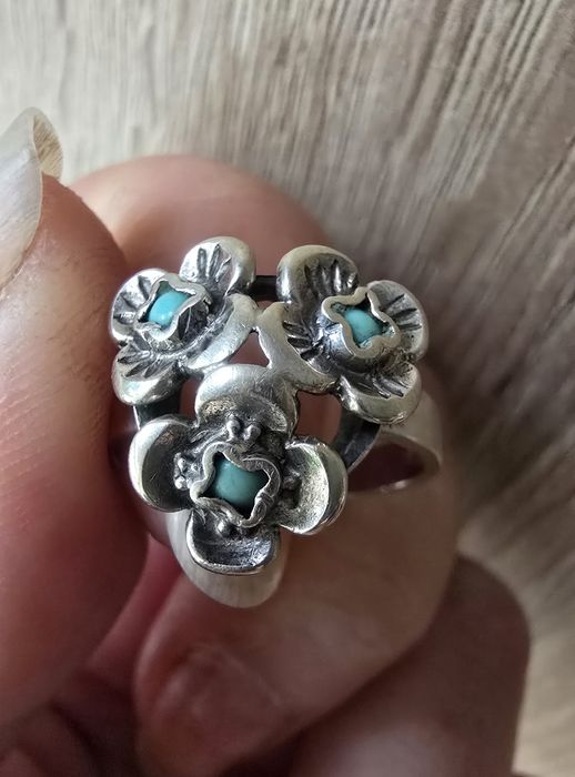 Srebrny pierścionek Warmet niezapominajki prl